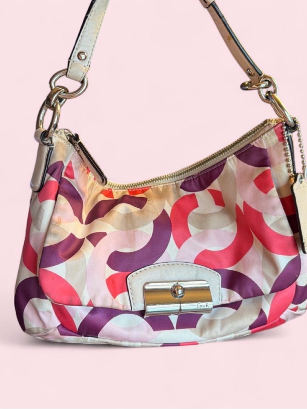 Coach Pink, Purple & Cream Signature Curve Shoulder Bag